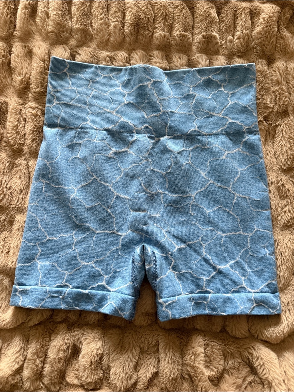 Blue Patterned High-Waist Athletic Shorts